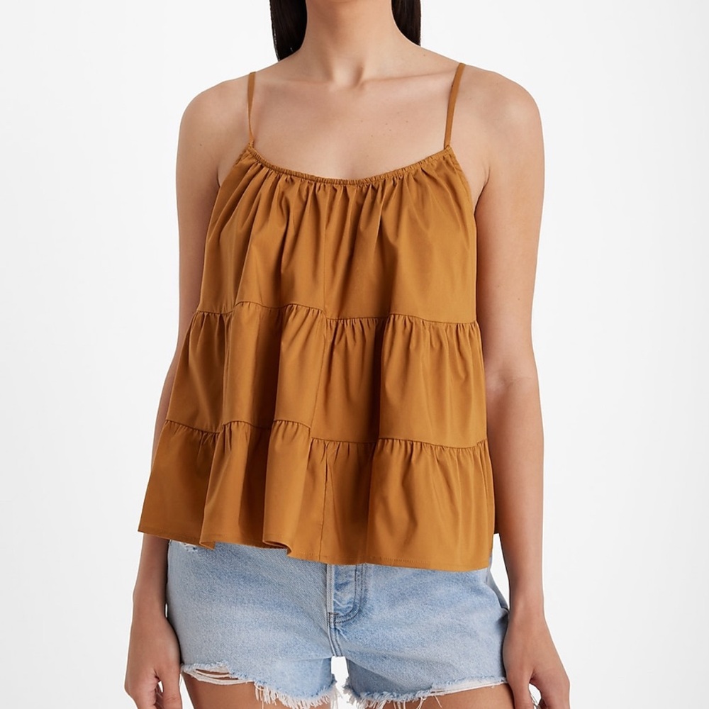 Express Scoop Neck Tiered Tank - Caramel